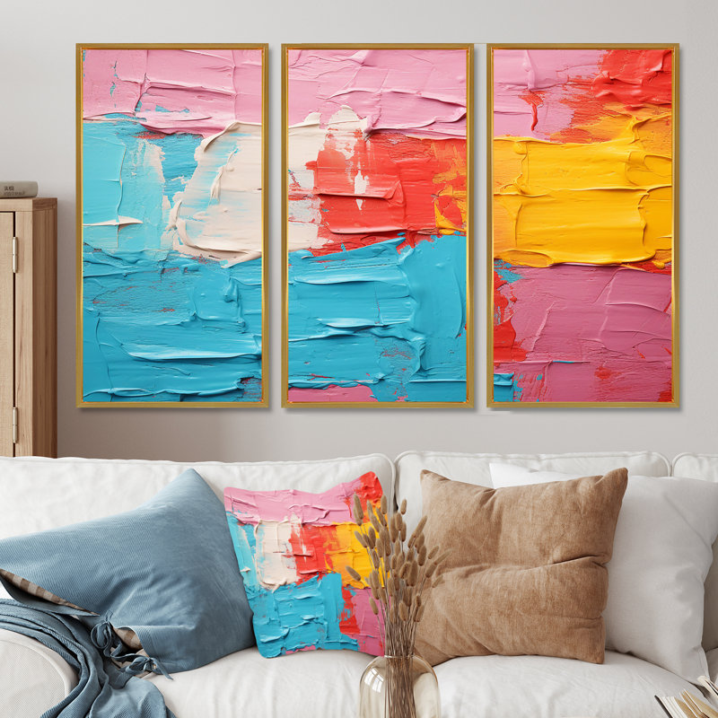 «Miami Summer Celebration», ensemble d'art mural abstrait, Cadre flottant doré, H 40 po x l 60 po x P 1 po