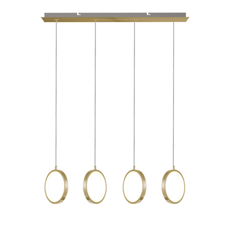 Luminaire suspendu linéaire à 4 lumières pour îlot de cuisine Lauri, Laiton brossé, 7,5 po