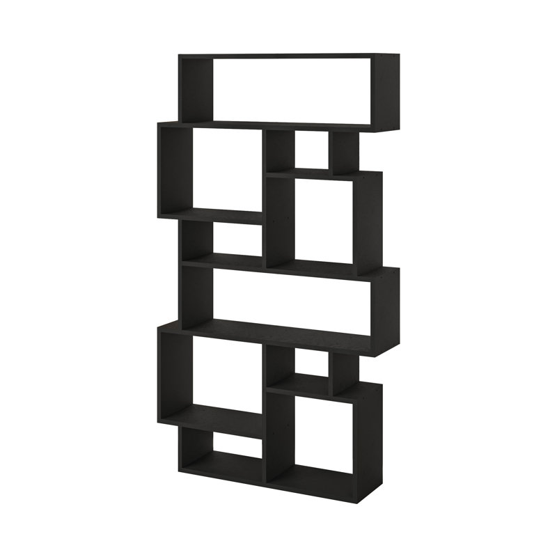 Sandra Bookcase | Asymmetric Freestanding Bookcase with 10 Compartments, Black