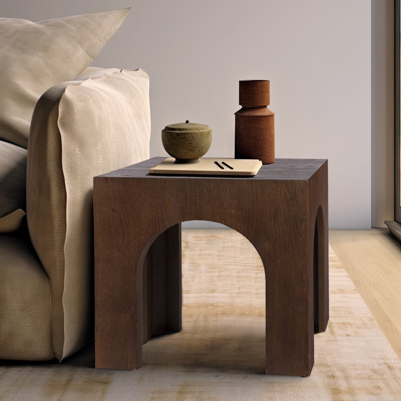 Metinaro Solid Wood End Table, Brown/Brown Oak
