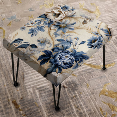 Neo Victorian Cobalt Cameo Victorian Pattern - Floral Rectangle Ottoman