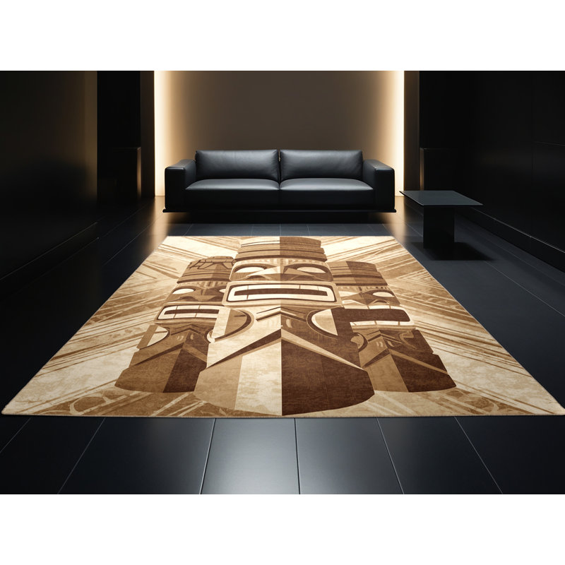 Tapis moelleux doux en peluche à motif de blocs d'inspiration mondiale de couleur tiki, 6 X 9