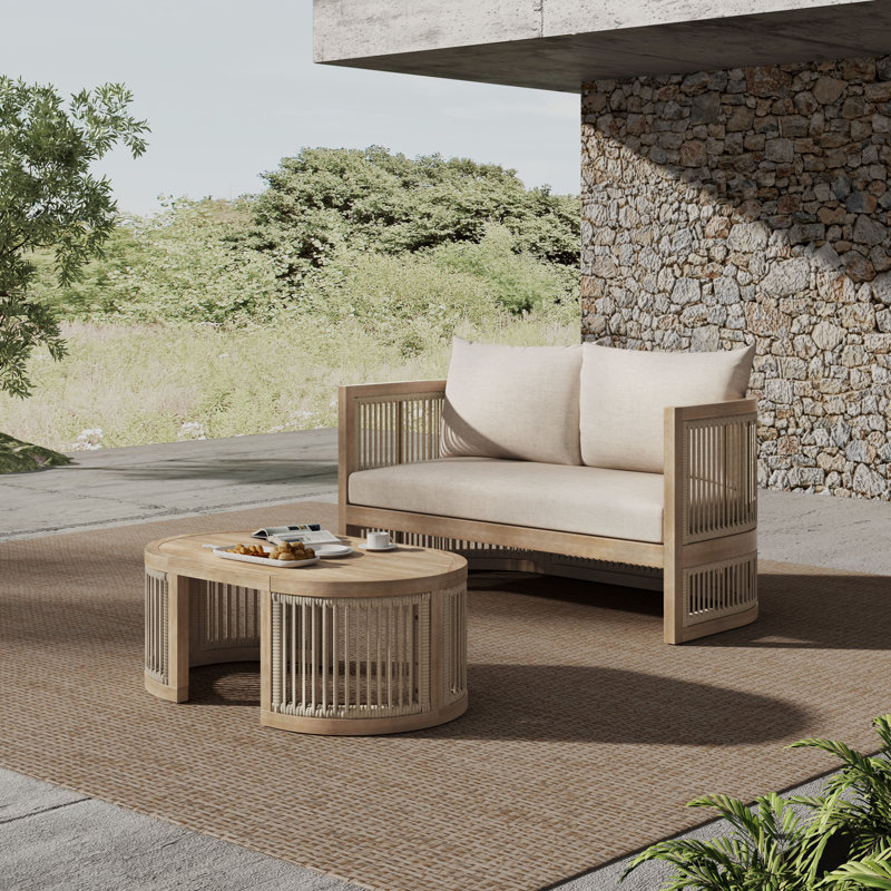 Ensemble de conversation 2 cordes en bois d'acacia avec coussins Sava