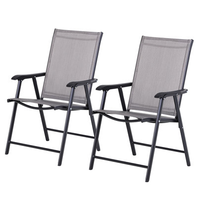 De 2 chaises de patio pliantes, chaises de salle à manger extérieures empilables avec pour la pelouse, le camping, la plage. Structure en métal, gris, sans assemblage, capacité de charge de 242 lb en métal, installation,