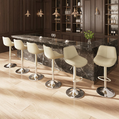 Modern Upholstered Swivel 26-34’’ H Barstools, Faux Leather Bar Stools with Metal Frame, Adjustable Height Counter Stools with Footrest
