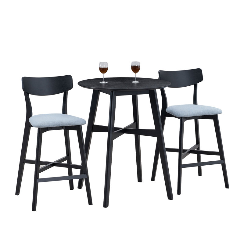 3 Pieces Round Counter Height Pub Table Set with 2 Bar Chairs, Black