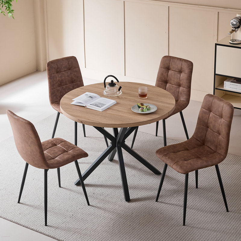 50cm H Cotton Blend Upholstered Metal Side Chair, Light Brown