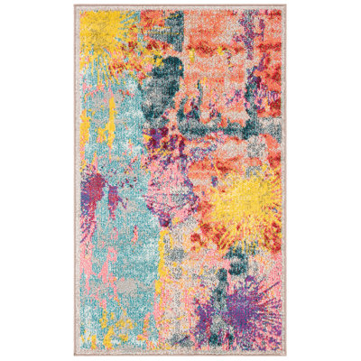 Felty Abstract Blue/Orange/Yellow Area Rug