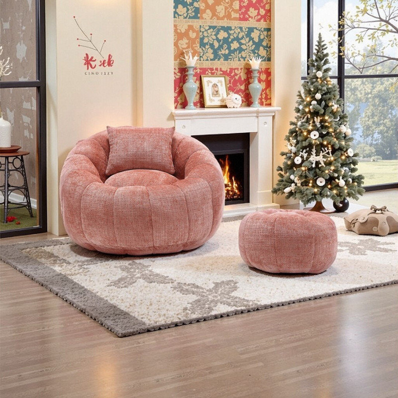 Fauteuil à billes en chenille avec pouf 38,98 Lavara, Rose