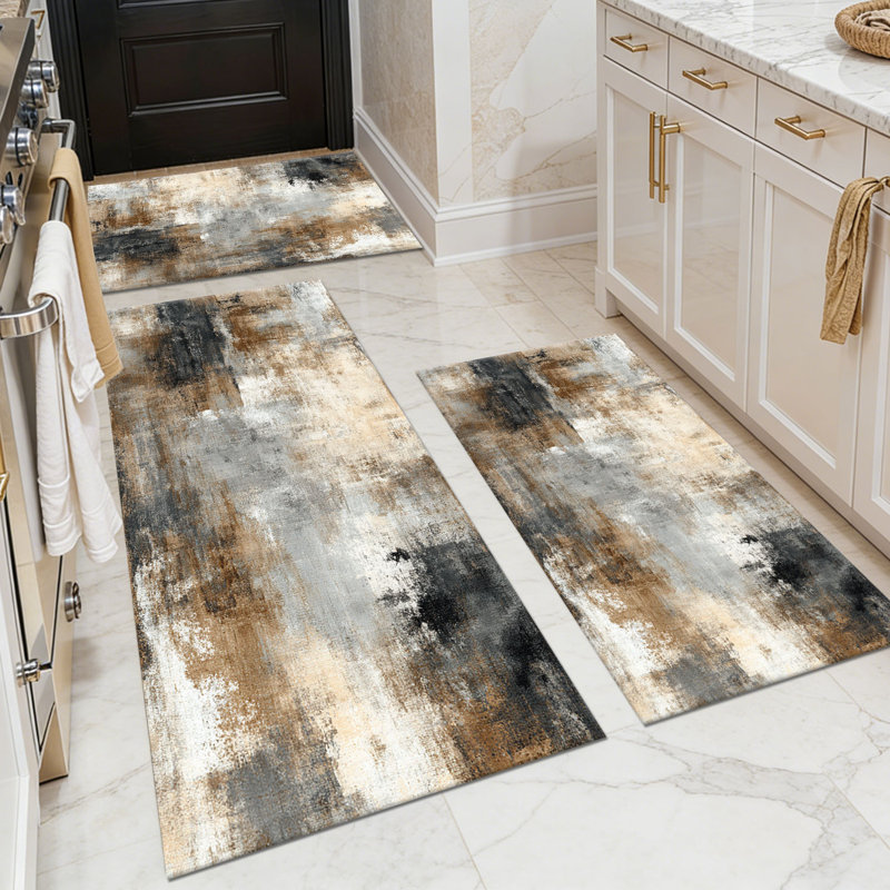 Tapis de cuisine 20 po x 32 po + 20 po x 48 po + 20 po x 59 po Tapis de cuisine à motif abstrait antidérapant 3 pièces