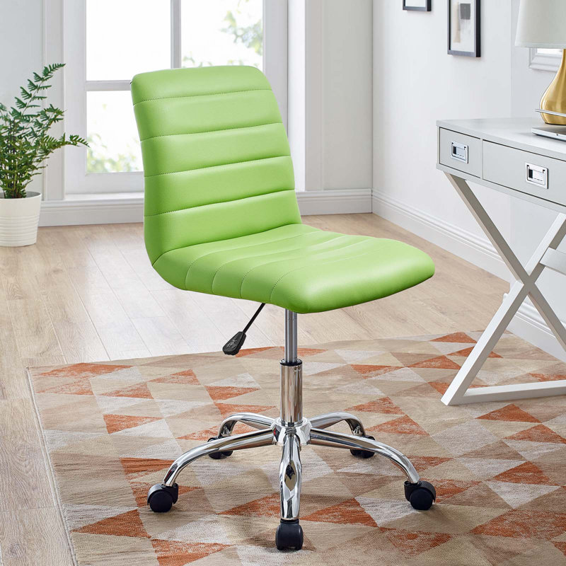 Chaise de bureau à dossier moyen ondulé en vinyle sans accoudoirs Modway, Vert vif