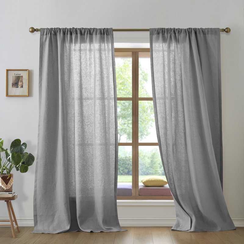 Paire de rideaux semi-transparents en lin, L 50 po x L 84 po, Gris