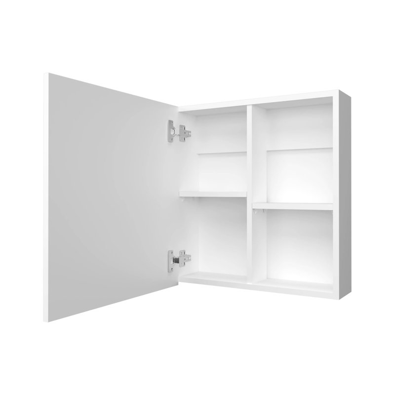 Armoire de salle de bain moderne blanche avec miroir et trois tablettes réglables, Blanc