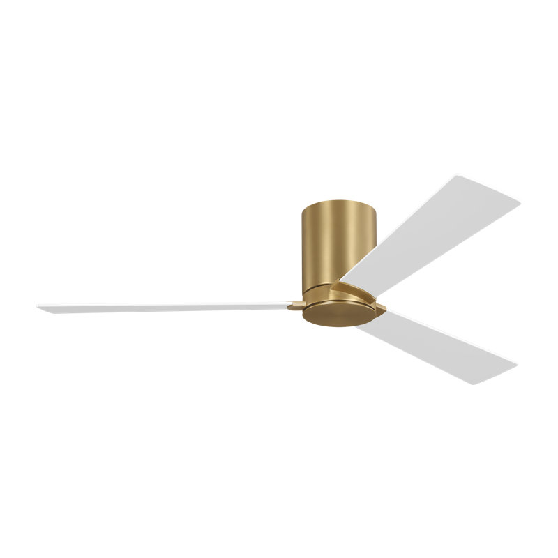 Rozzen indoor/outdoor hugger fan  in Burnished Brass with Matte White blades with light kit and Handheld 6-speed reversing and dimming Remote included