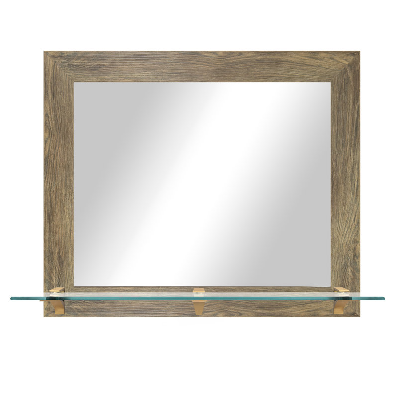Kridia Flat Wall Mirror, Brown/Brushed Nickel, Horizontal, 21.5" H x 25.5" W