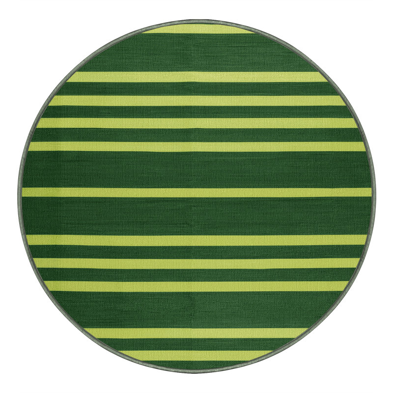 Tapis vert à rayures horizontales lavable à la machine, Rond 4 pi