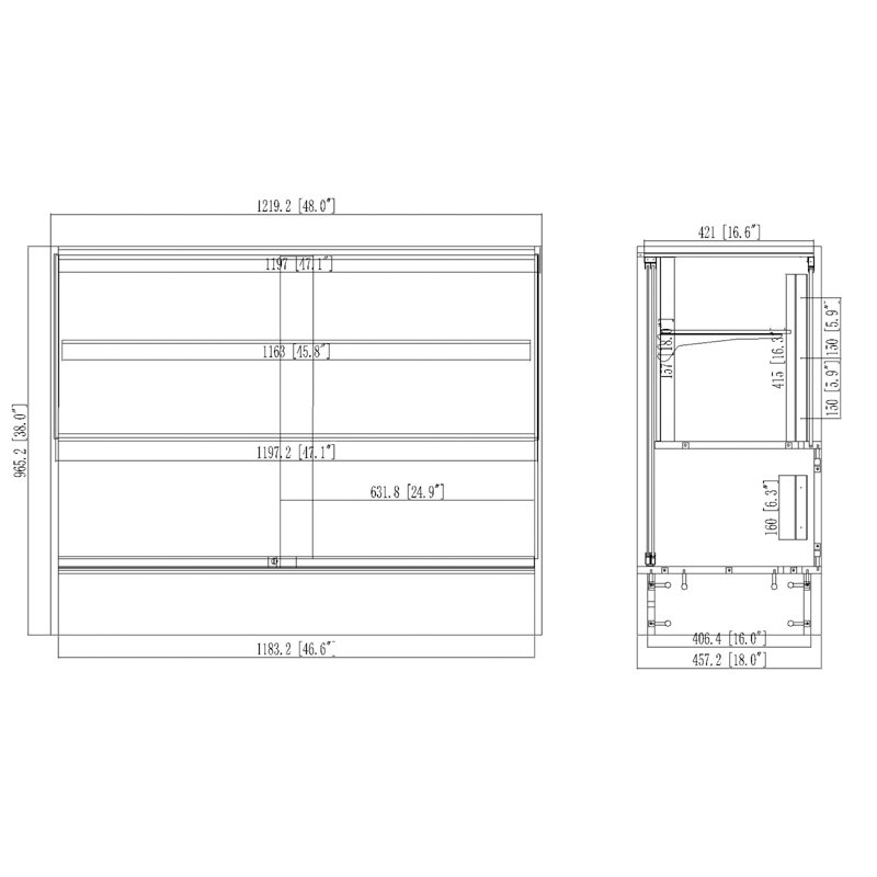 Black Tempered Glass and Wood Display Case, 38" H x 48" W