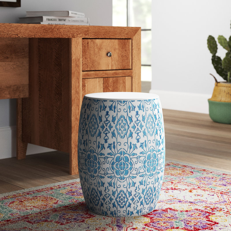 Tabouret de jardin Daignault, Bleu / blanc