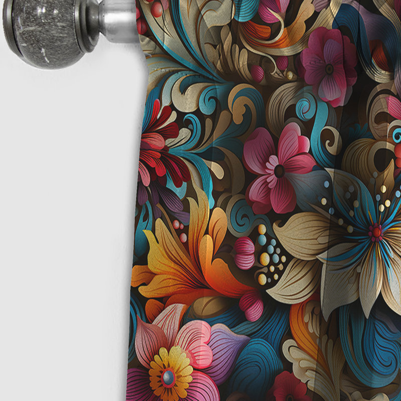 Vibrant Blue Flower Garden Elegance II - Rideau floral - Rideau occultant floral - 1 panneau, L 52 po x L 90 po