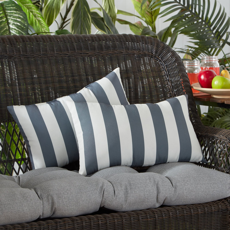 Henrich Indoor/Outdoor Striped Lumbar Pillow, Canopy Stripe Gray