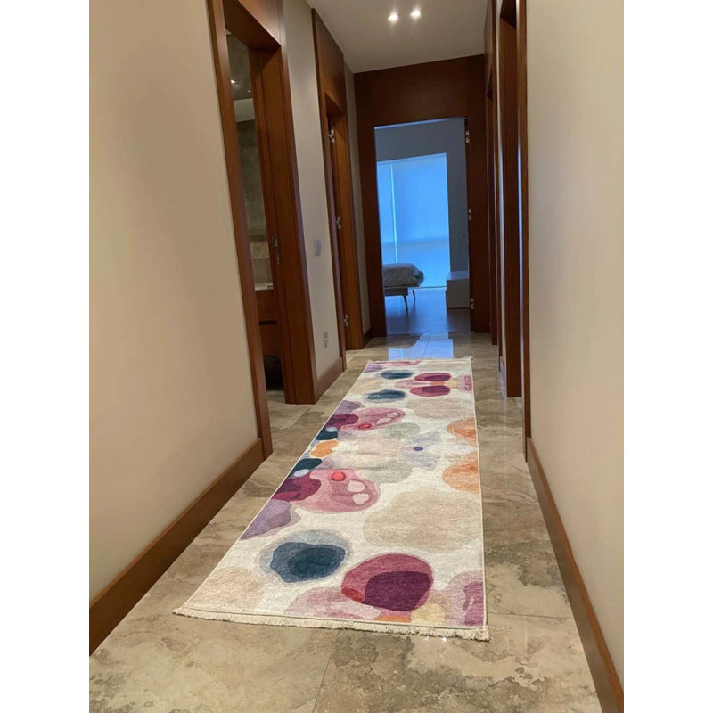 Coton imprimé de formes géométriques mauves et blanches Toscana Tapis chenille antidérapant