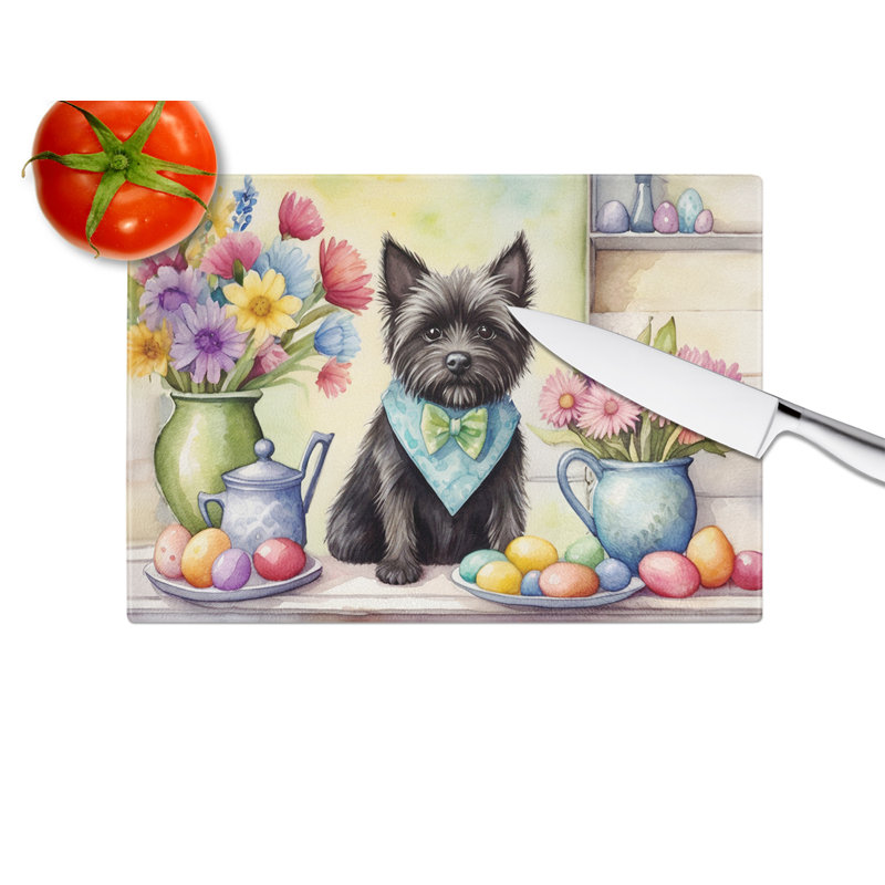 Planche à découper en verre avec décoration Cairn Terrier de Pâques