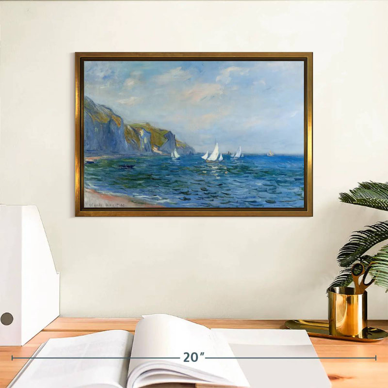 Falaises et voiliers à Pourville, 13 po x 9 po, Cadre flottant doré