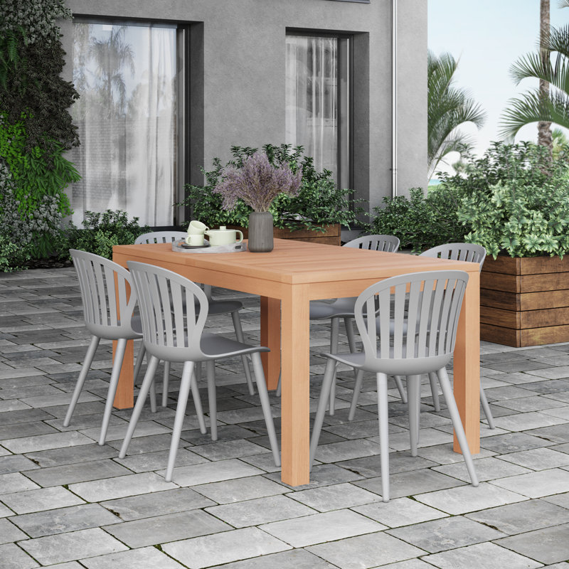 Anautica Outdoor Patio 7pc FSC Solid Teak Wood and Aluminum Dining Set, Gray