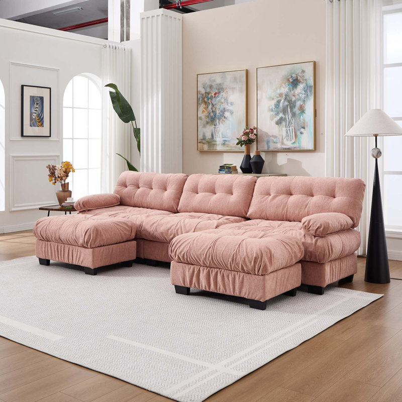 Canapé modulaire moderne en U avec assise profonde et confort, Fabric - Pink
