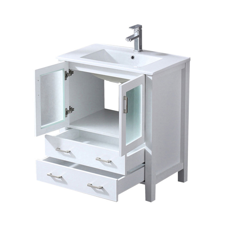 Meuble-lavabo blanc 30 po X P 18,25 po D, dessus en céramique blanche et ensemble de robinet, Blanc, 30"