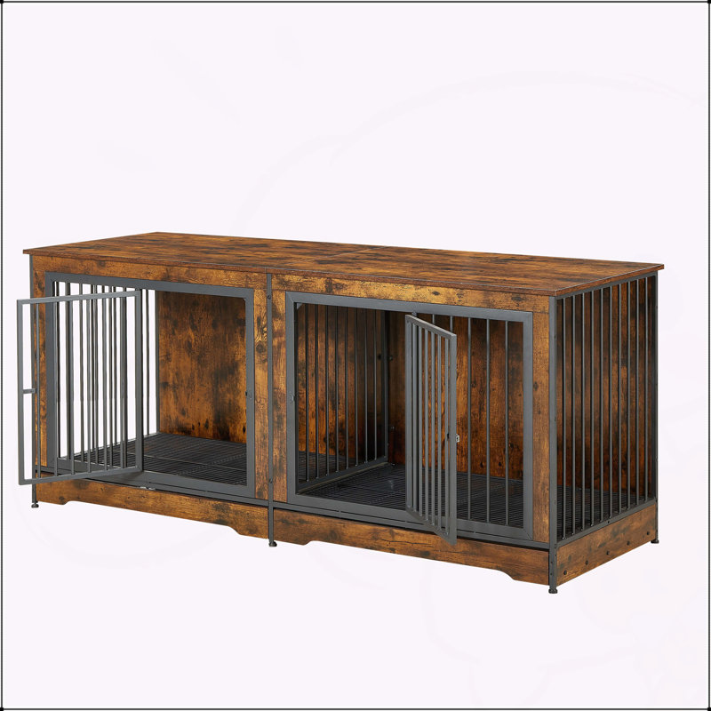 Très grand meuble cage pour deux chiens avec plateau