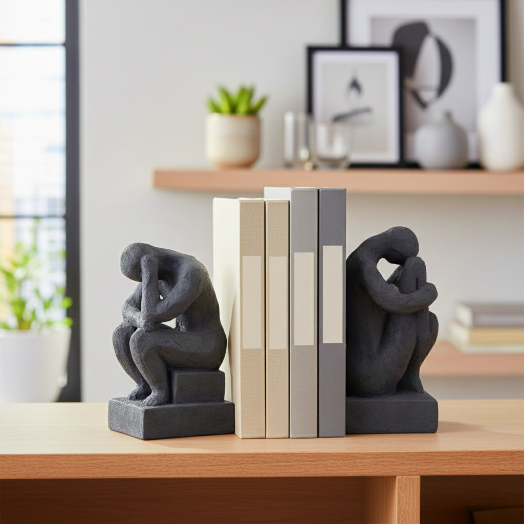 Wella Polyresin Thinking Man Bookends, 7" H x 8" W x 3" D, Black