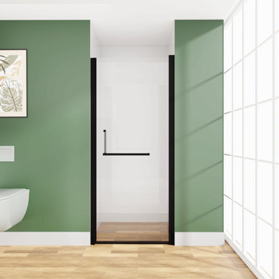 Porte de douche pivotante sans cadre 32 po x 72 po, verre trempé 1/4 po, largeur réglable, installation réversible, noir mat