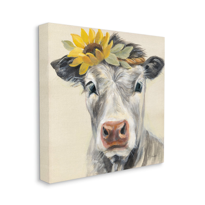 Vache avec couronne de tournesol par Silvia Vassileva - impression, Giclée encadrée noir minuit, H 17 po x l 17 po x P 1,5 po