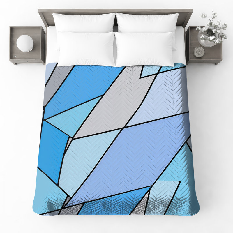 Couvre-lit matelassé bleu à formes géométriques toutes tailles, Double