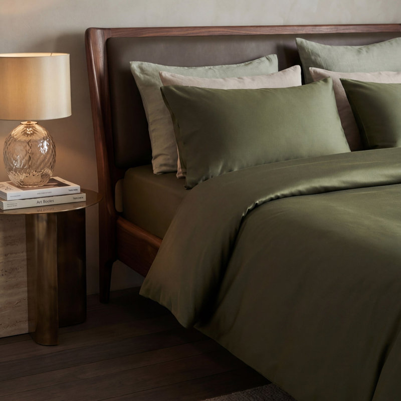100% Cotton Sateen 460 Thread Count Deep Fitted Sheet, Super King, Green