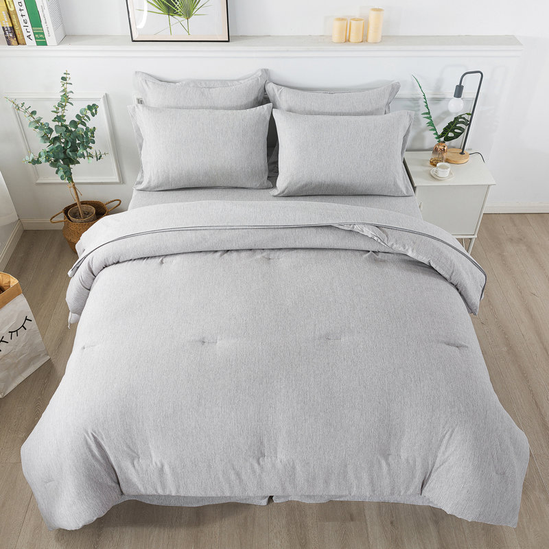 Microfiber Bed in A Bag Comforter Set, Grey, Queen Comforter + 7 Additional Pieces