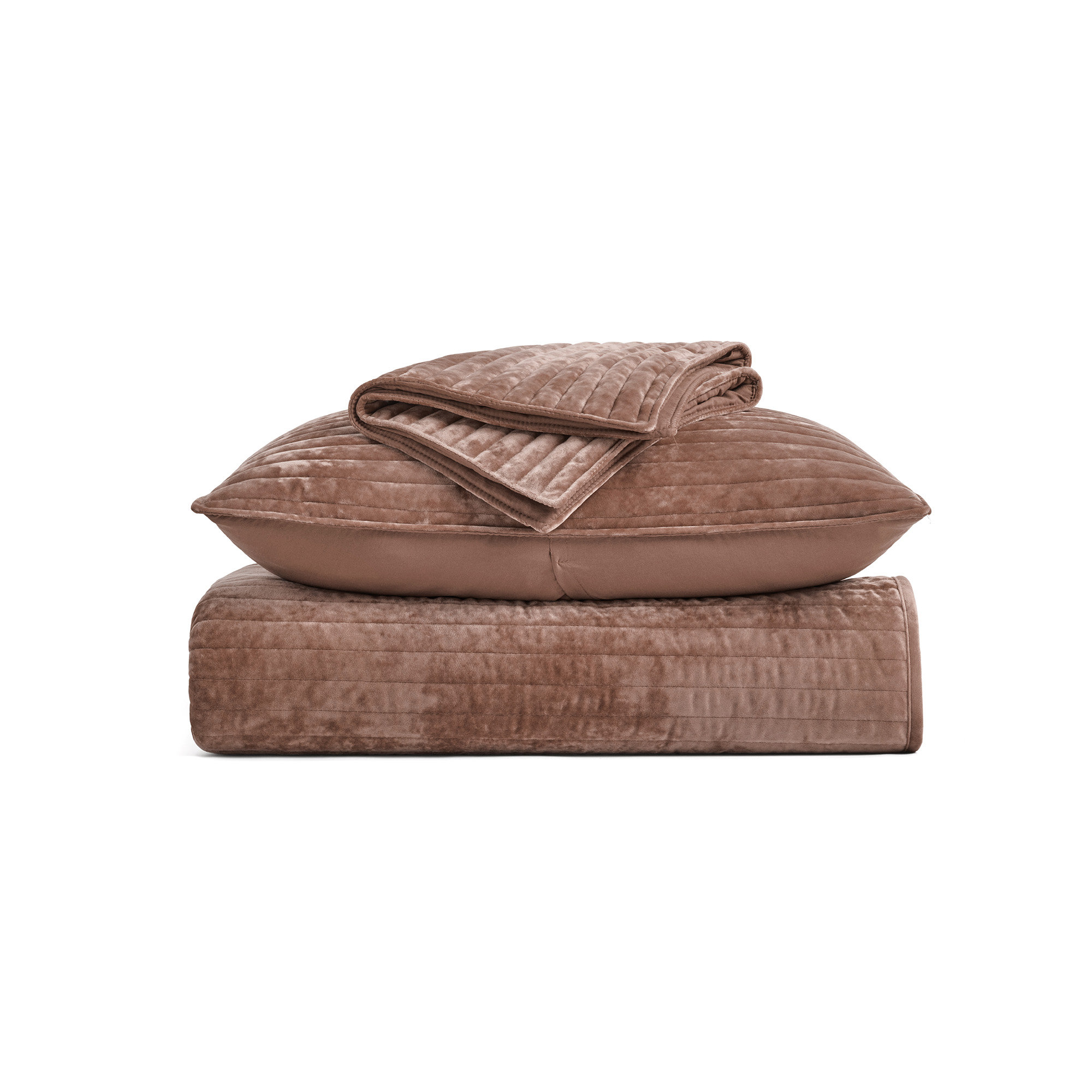Luxe Velvet Channel Quilt Set, Queen, Terracotta Clay