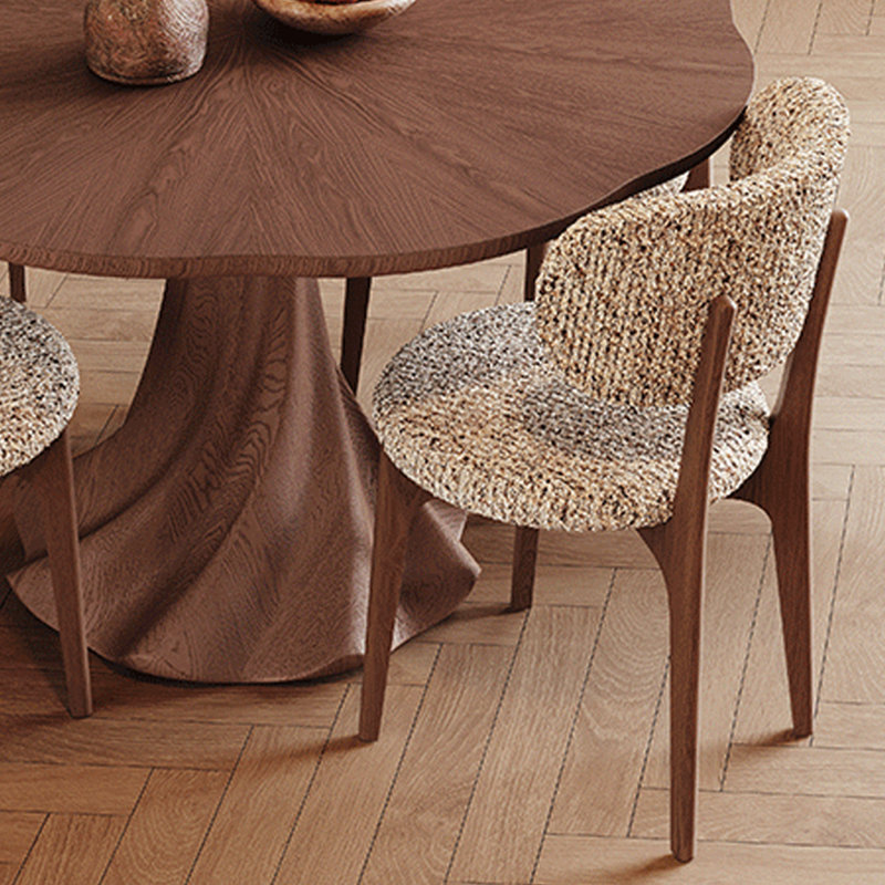 Dark brown interestingly-shaped round table, 29.52" H x 47.24" W x 47.24" D, 5 Pieces: Table, 4 Chairs