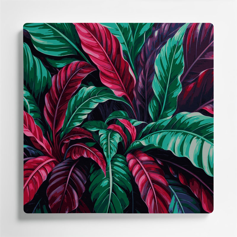 «Hawaiian Ti Plants», art mural en métal gris, H 32 po x l 32 po