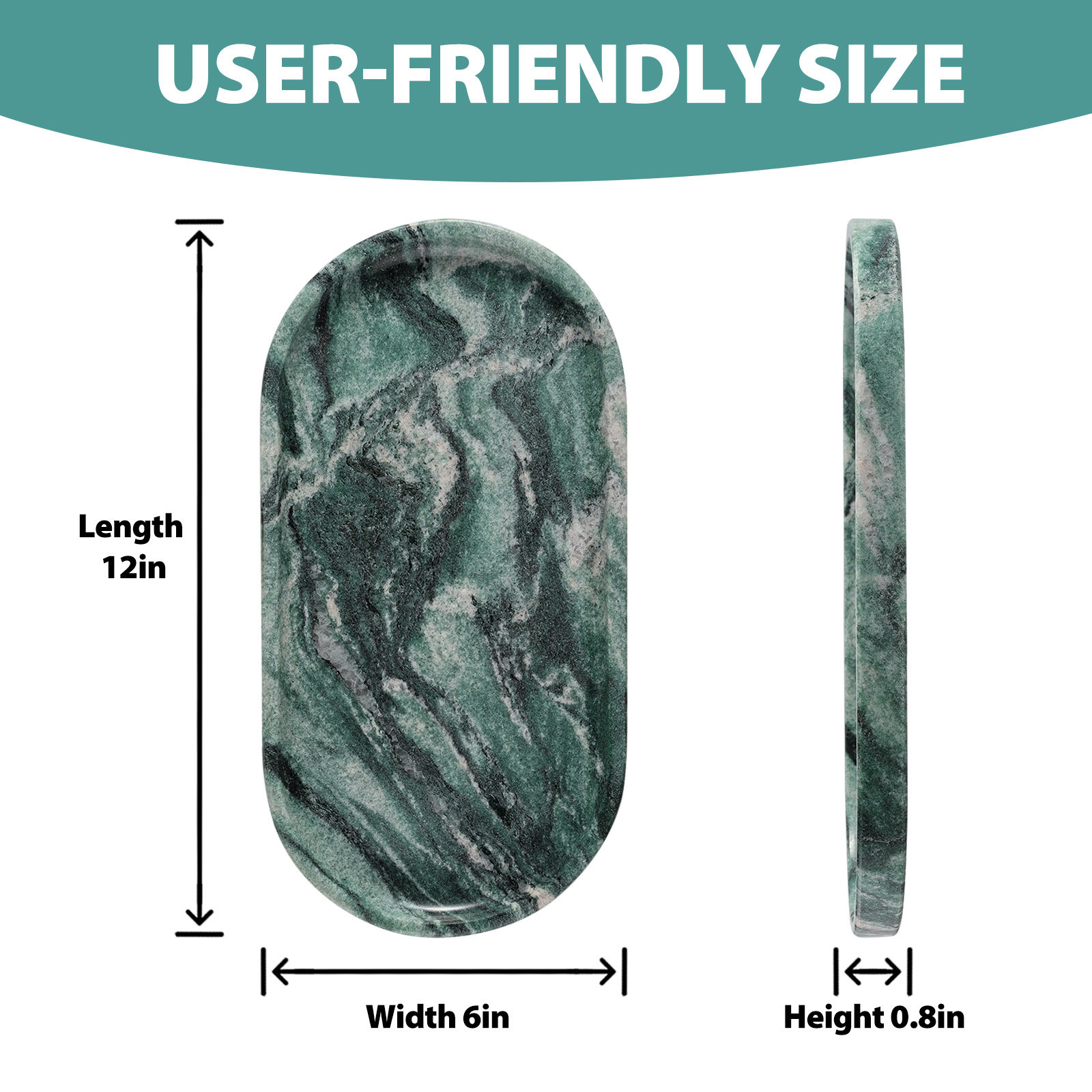 Guein Oval Natural Marble Tray, Verde Lapponia