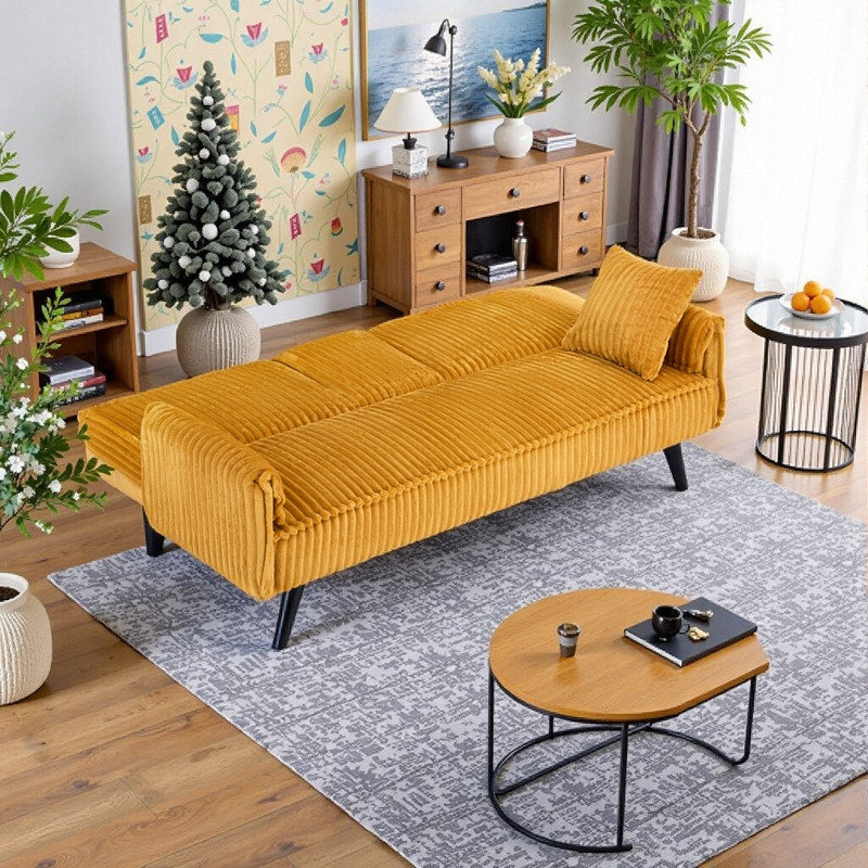 Canapé droit en velours côtelé 3 places à dossier réglable L 72 po x l 38,5 po x H 31 po, Orange