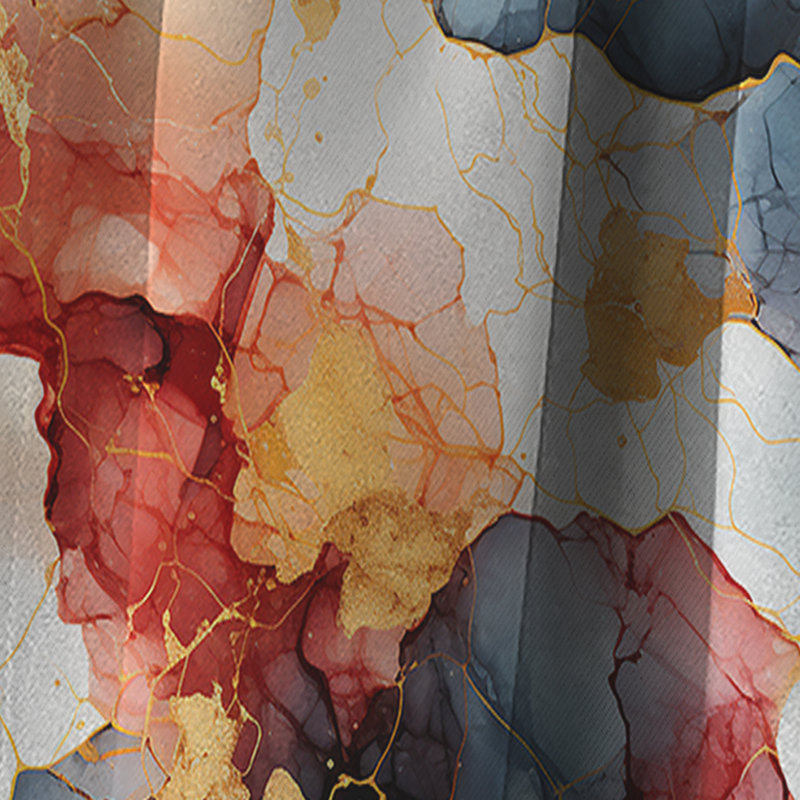 Bleu et rouge Marble Elegance I - Rideau de marbre abstrait - Rideau de marbre occultant - 1 panneaux, L 52 po x L 108 po