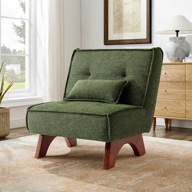 Drayk 29.5'' W Upholstered Accent Lounge Chair with Pillow, Green Boucle