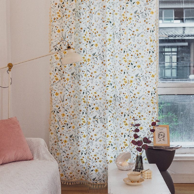 2pcs Blackout Curtains Yellow  Flower Pattern Curtains For Living Room, 84" W x 52" L