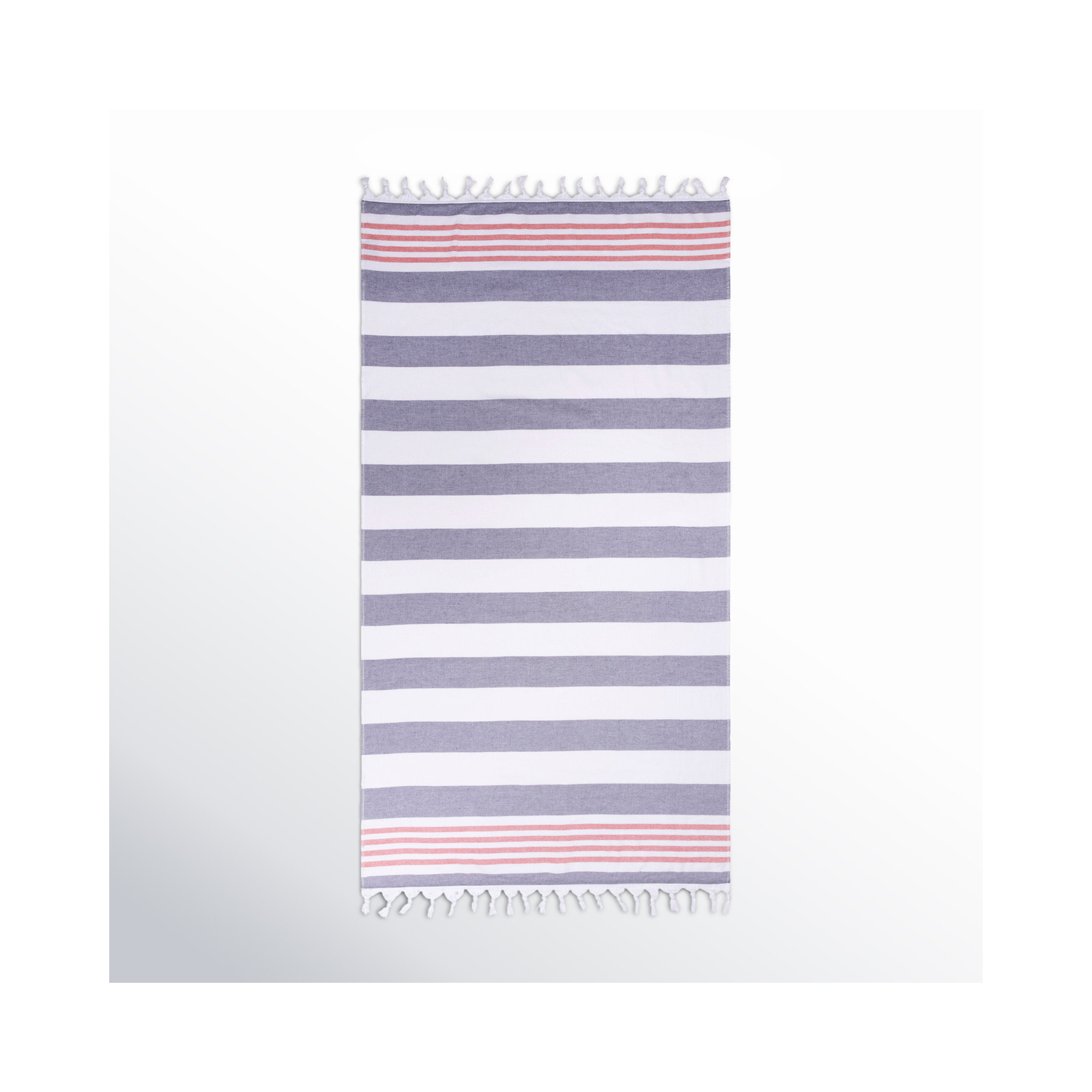 Marlene Stripe Coastal Resort with Tassels Cotton Beach Towel, Charcoal/Red
