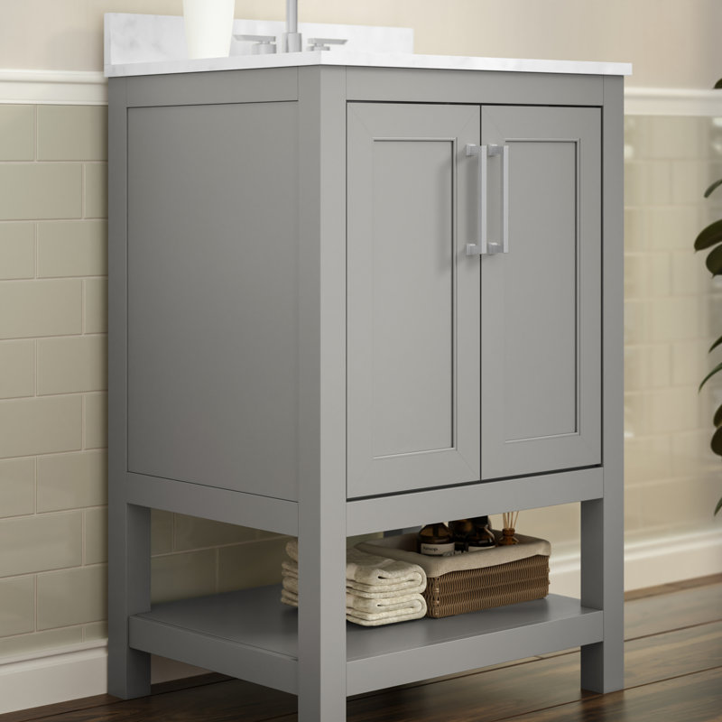 Canita 24'' Bathroom Vanity with Undermount Sink and Open Storage Shelf, Gray, Nickel