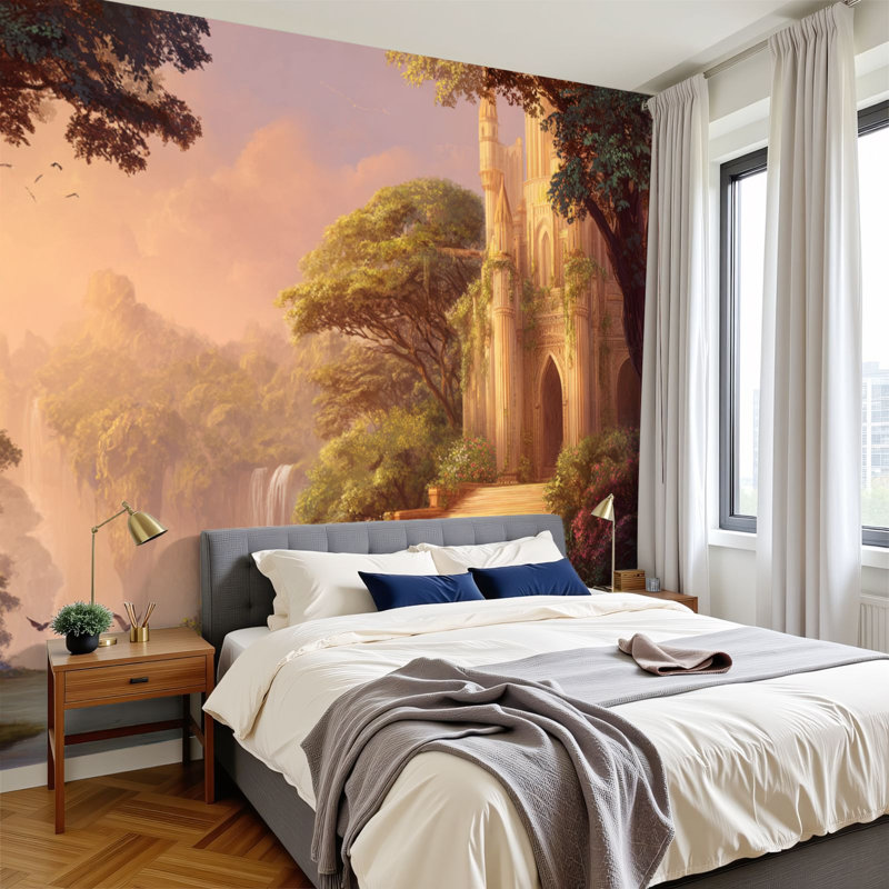 Papier peint adhésif auto-adhésif pour la chambre à coucher princesse Castle Waterfalls, L 144 po x l 100 po