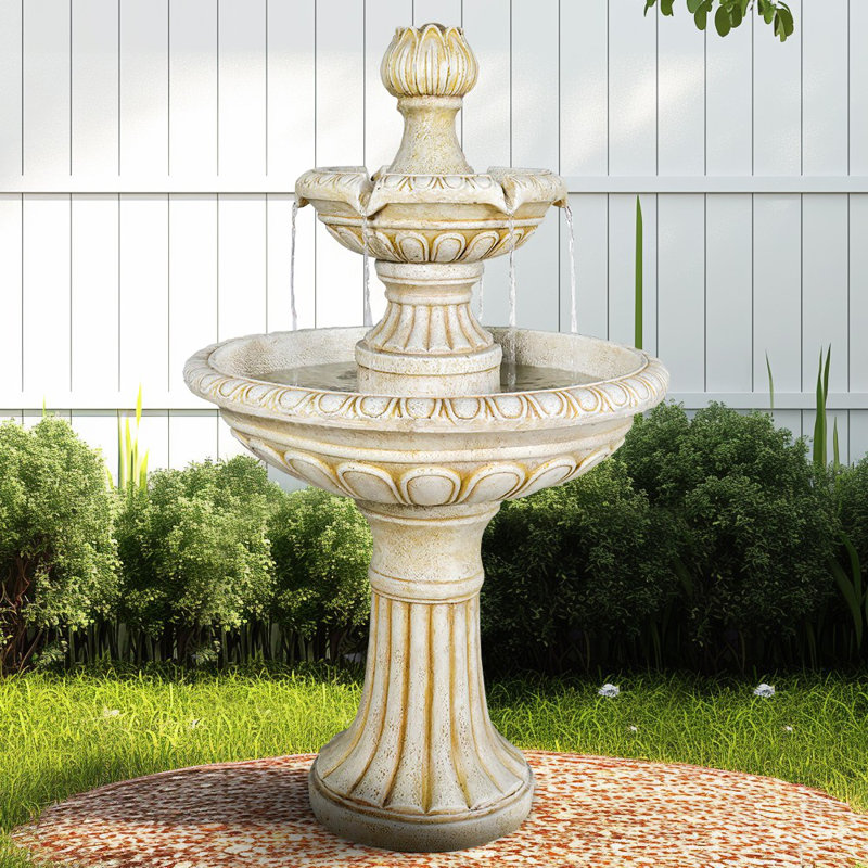 40.5" Beige Fibre Reinforced Concrete 3-Tier Cascading Garden Waterfall Fountain
