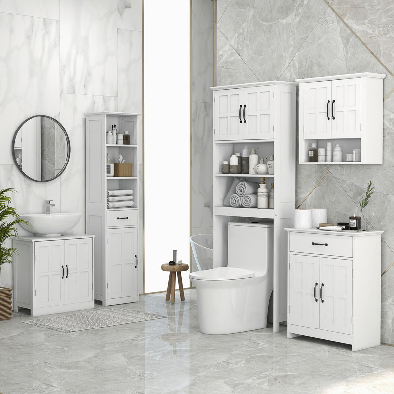 Modern Bathroom Cabinet, Bathroom Floor Cabinet with Doors, White